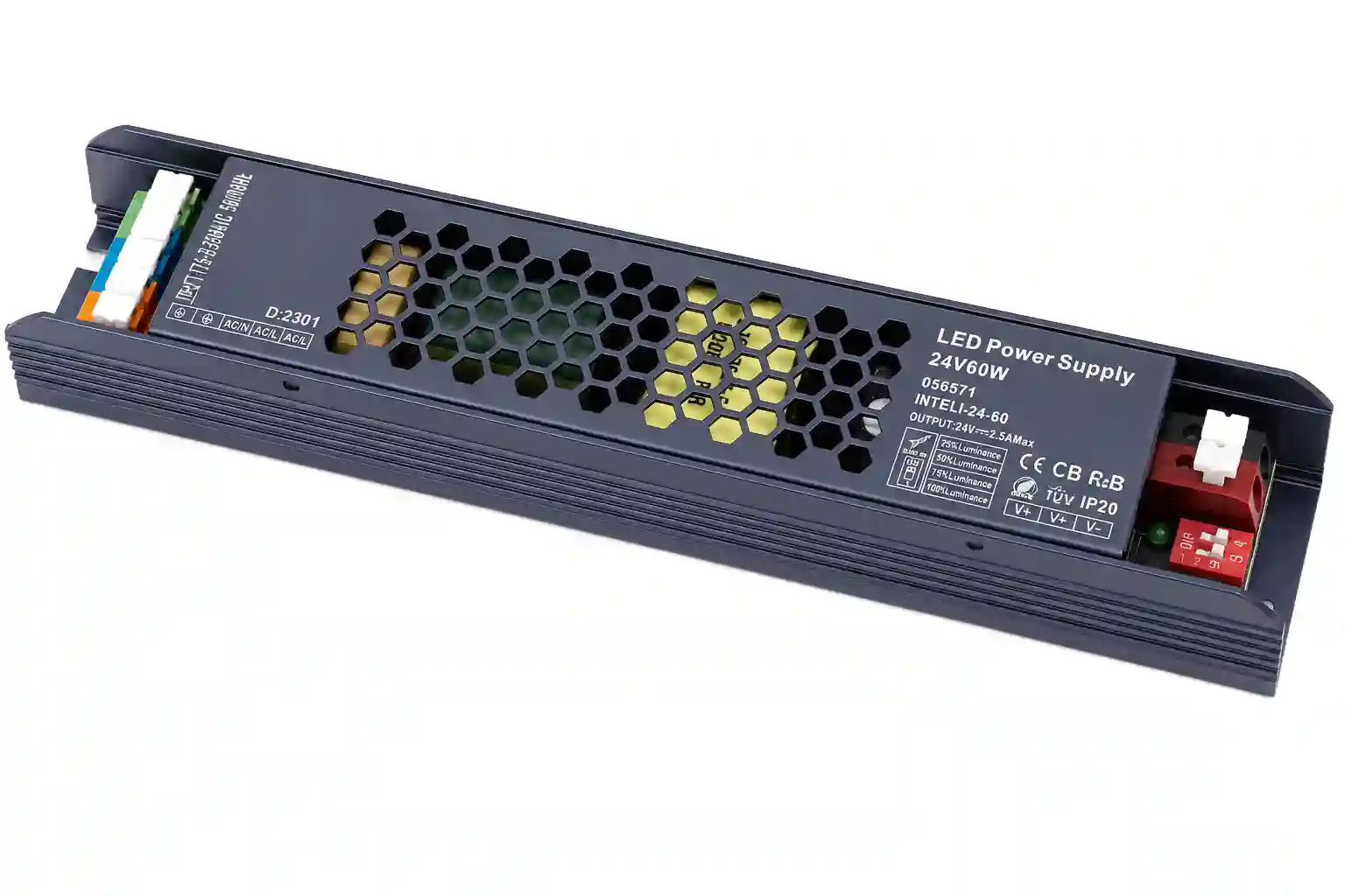 LED napájecí zdroj 24V 60W SLIM IP20 spínaný zdroj s pasivním chlazením a DIP stmíváním pro LED pásky